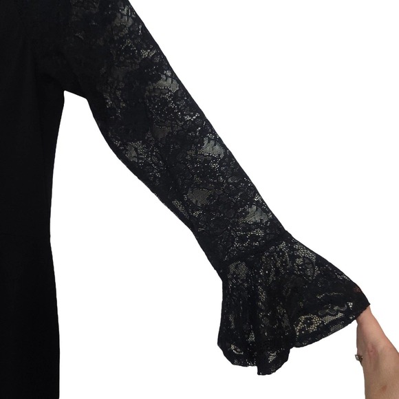 Suite 7 Faux Wrap Lace Bell Sleeve Mini Dress - Picture 2 of 7